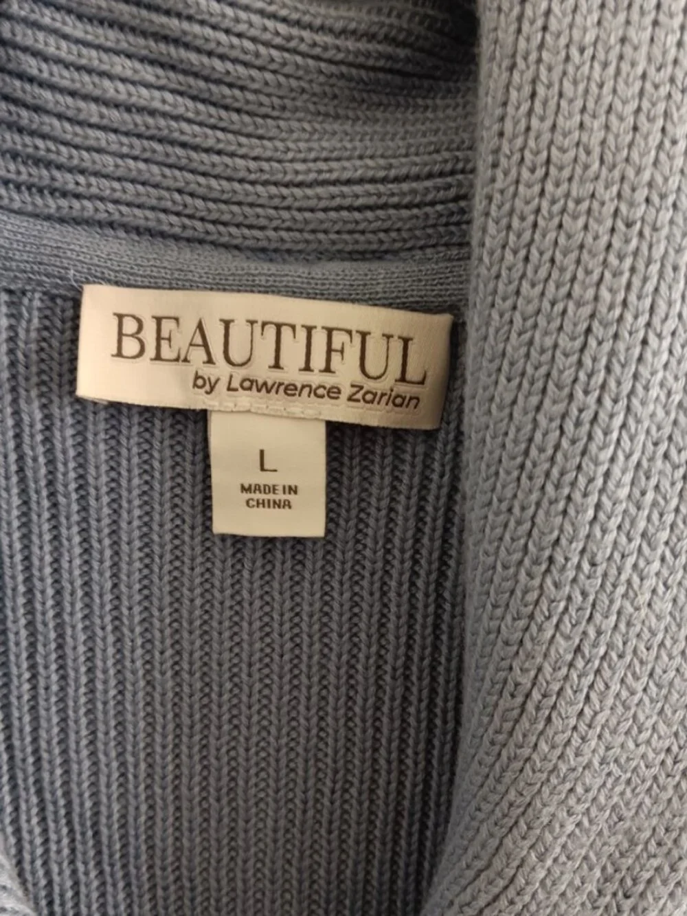 BEAUTIFUL by Lawrence Zarian Shawl Collar Zip Cardigan, Blue Sz L a735961